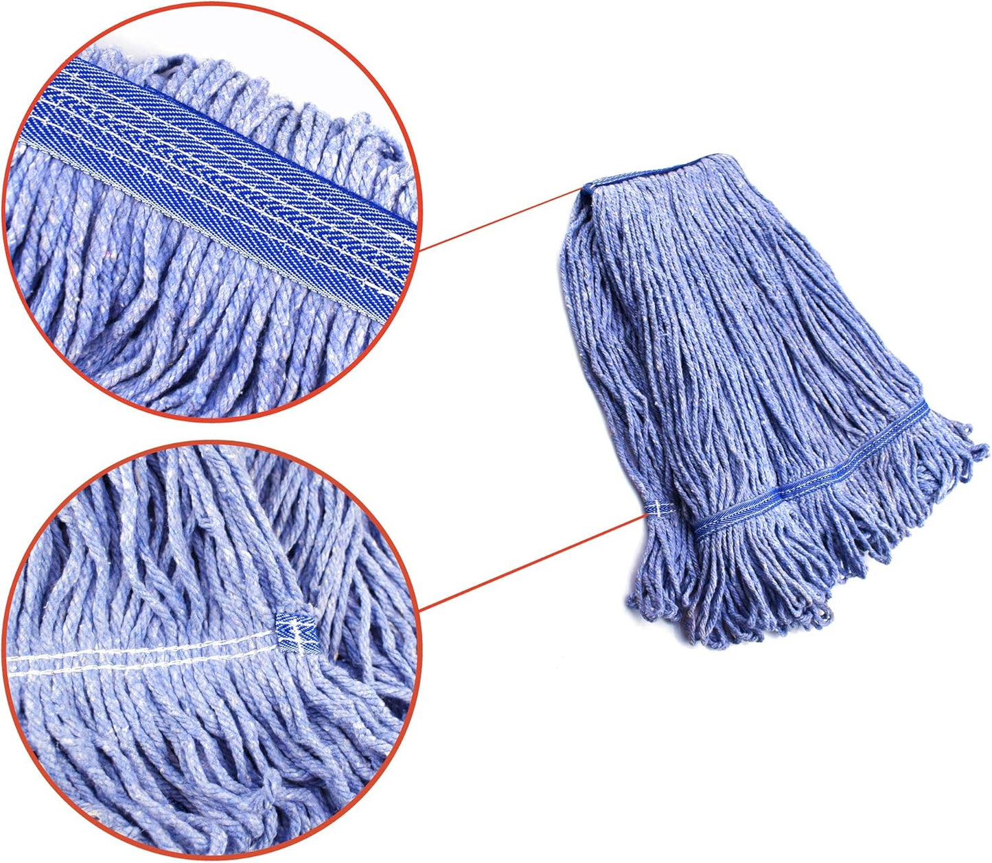 String Mop Heads Replacement Heavy Duty Commercial Grade Blue Cotton Looped End Wet Industrial Cleaning Mop Head Refills (2, Large)