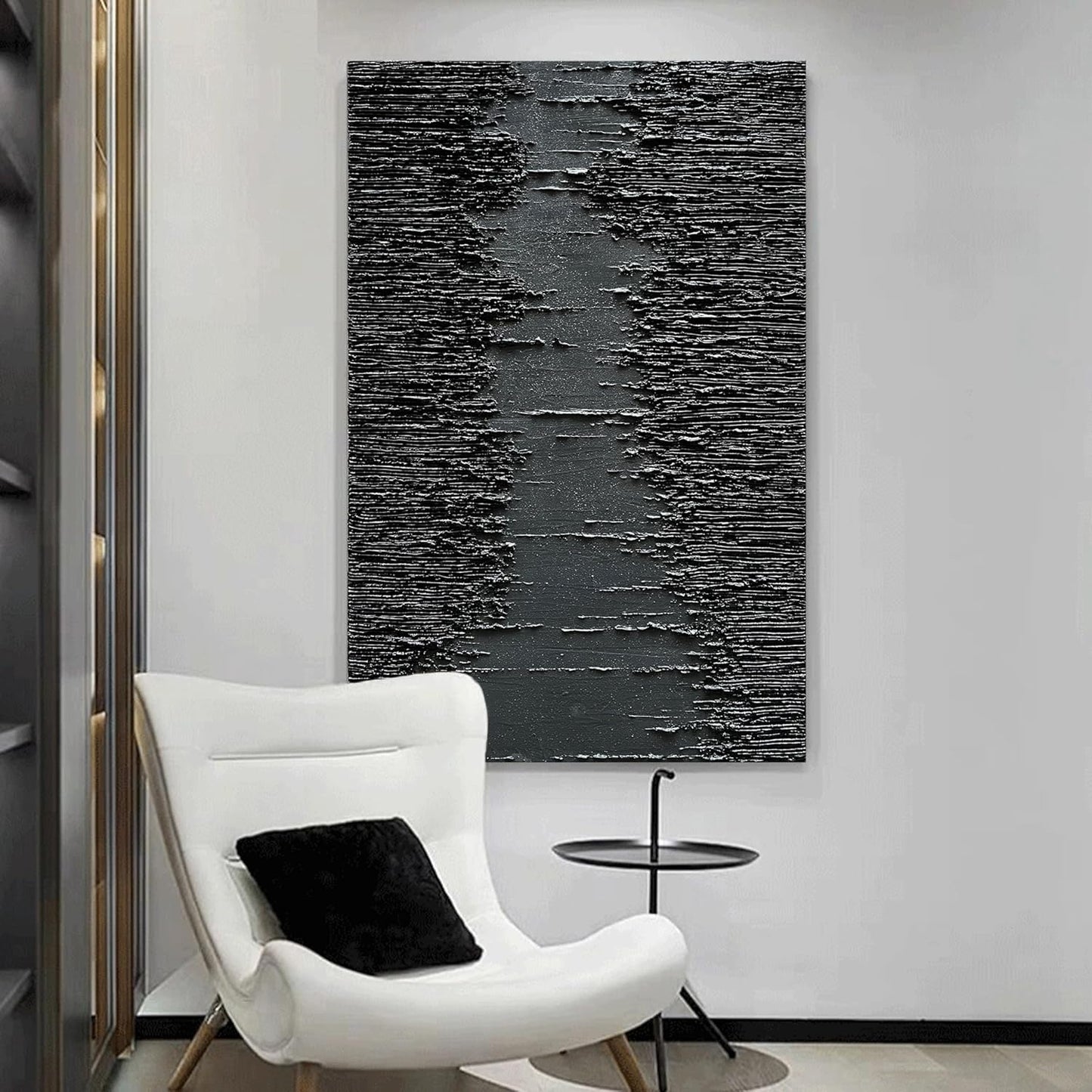 NANKAI Art Hand-Painted Thick Texture Black Minimalist Oil Painting 45x30 Inchs Texture Abstract Painting Home Wall Decorative Art