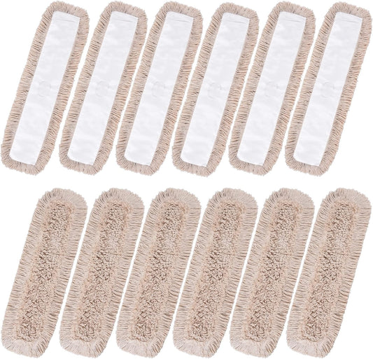 Matthew Cleaning 24'' Cotton Dust Mop Refill Washable Thick Tufted Replacement Heads for Residential & Commercial Use Fit All 24'' Dust Mop Frames, Hardwood, Laminate, Concrete Floors 12 Pack