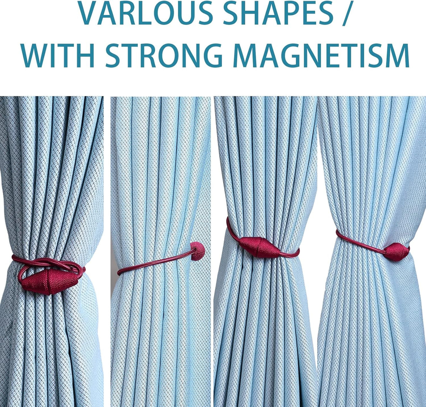 2 PCS Magnetic Curtain Tiebacks, European Style Convenient Drape Tie Backs Holdbacks for Thin or Thick Home & Office Window Draperies, No Tools Required-Burgundy