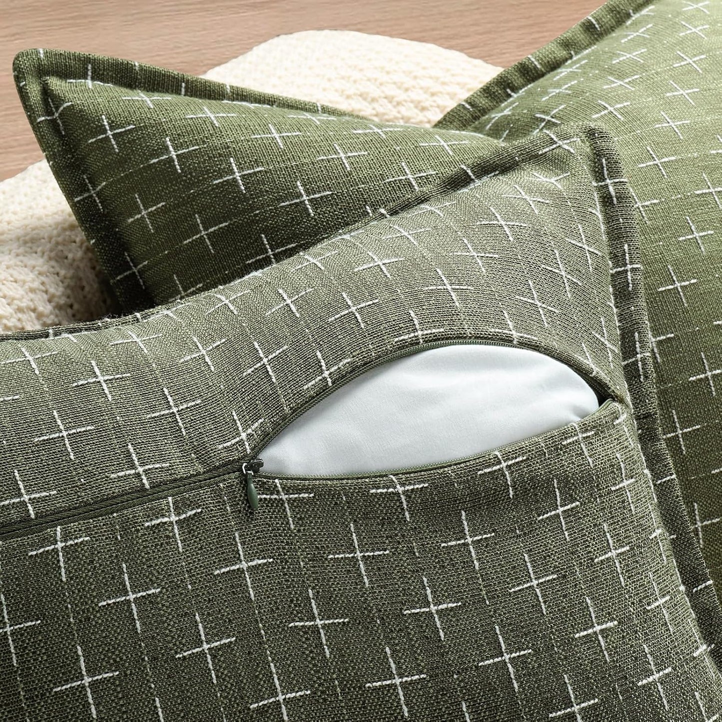 ZWJD Pillow Covers 22x22 Set of 2 Soft Polyester Textured Pillow Covers with Stylish Flange Edge Cozy Farmhouse Throw Pillows for Couch Bed Sofa Living Room