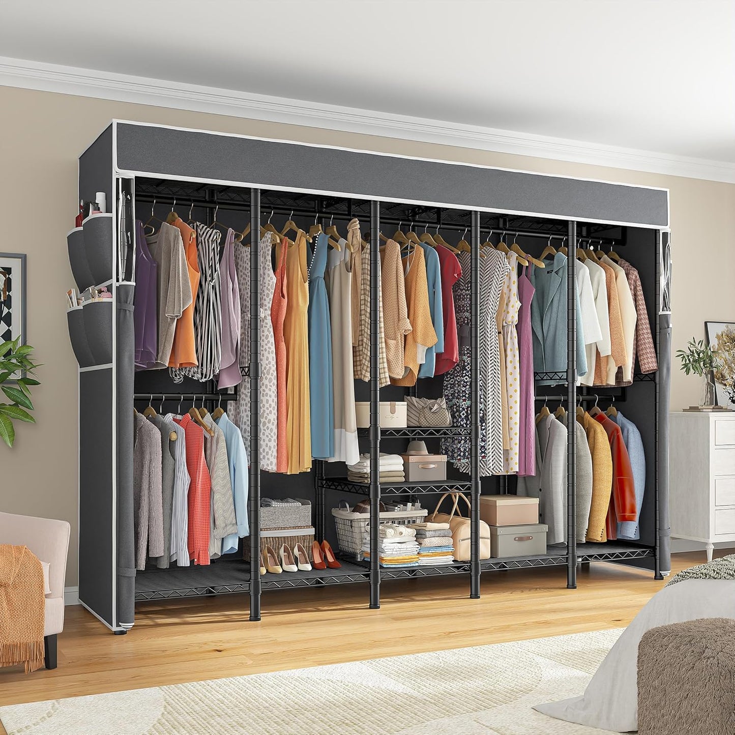 Raybee 90.6" W Clothes Rack with Cover Heavy Duty Clothing Rack with Cover Loads 1200LBS Freestanding Garment Rack for Bedroom, Black