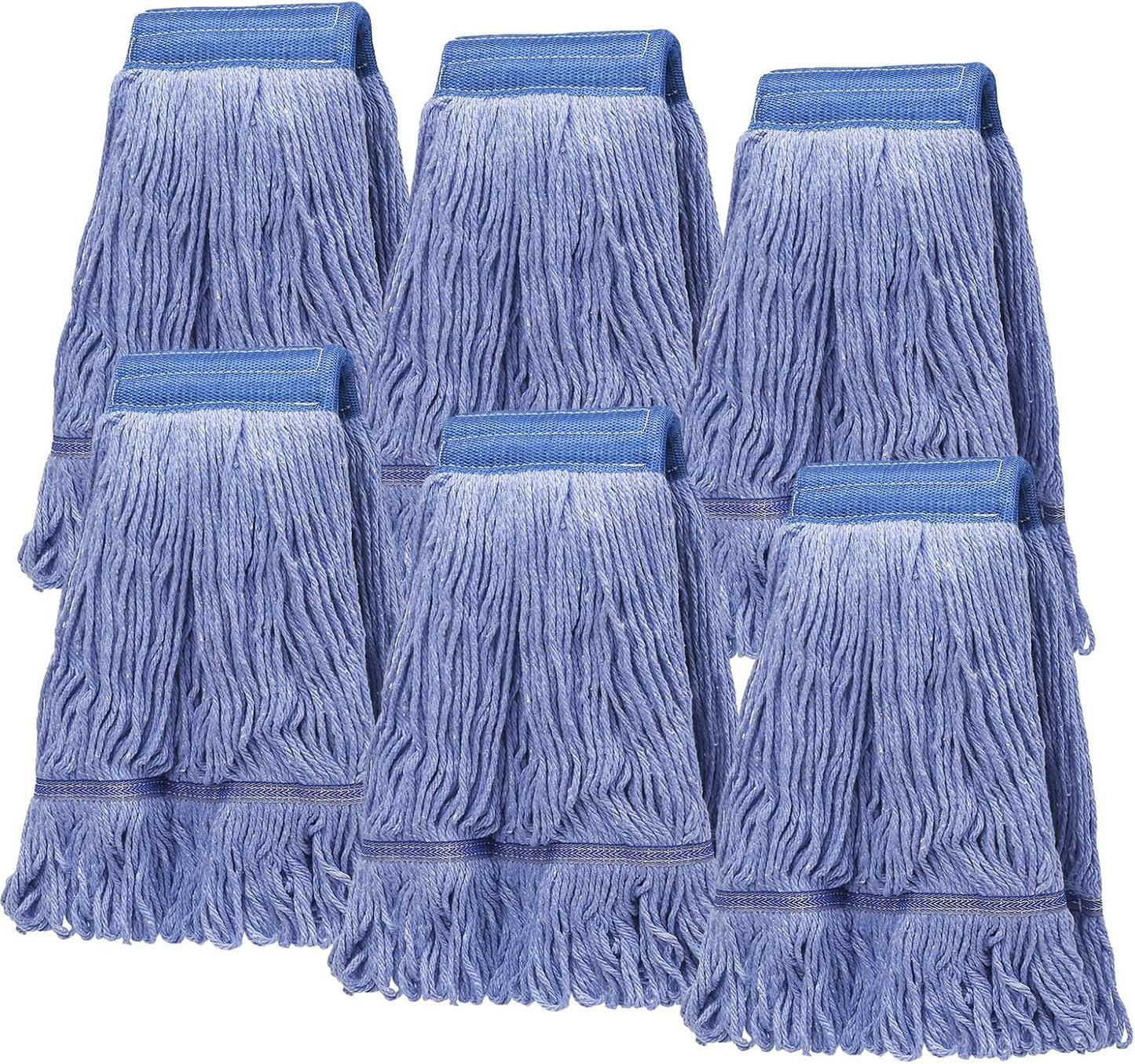 Pack of 6 Heavy Duty Commercial Looped End Cotton Mop,String Cotton Mop Refill Heads for Industrial,Residential and Most Floor Cleaning-Wet Industrial Blue String Mop Replacements Head