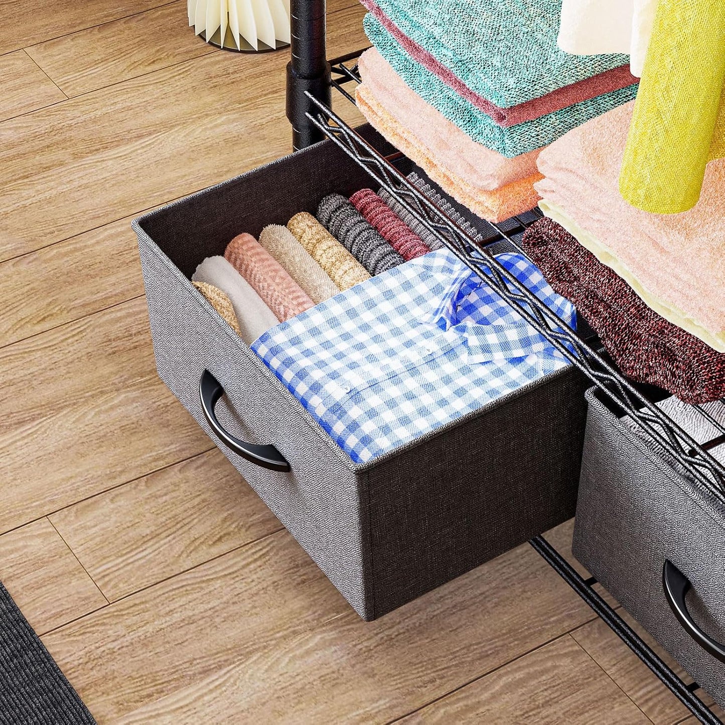 IZEUK Heavy Duty Garment Rack Wire Clothes Rack for Hanging Clothes, Metal Freestanding Closet Wardrobe Rack with 1 Rod and 2 Drawers Dark Grey 15.7" D x 35.5" W x 72.4" H