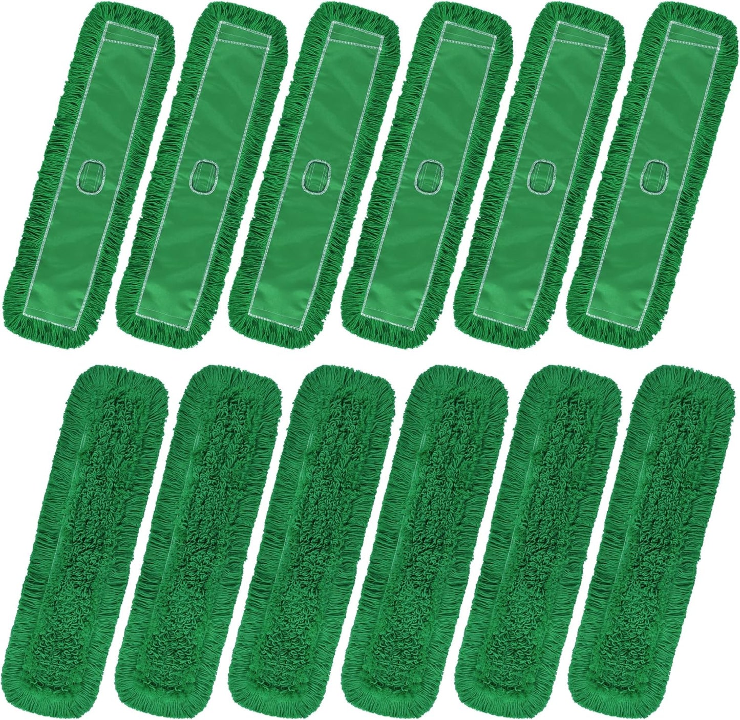 Matthew Cleaning 36'' Industrial Strength Cotton Dust Mop Refill Washable Replacement Heads for Residential & Commercial Use Fit Standard Dust Mop Frames, Hardwood, Concrete Floors Green 12 Pack