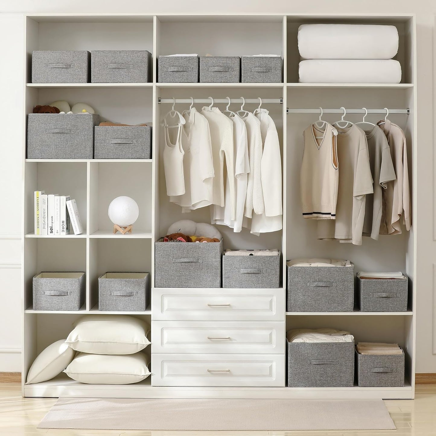 Linen Folding Storage Bins, 3 Pack Large Storage Baskets, Washable, Clothing Storage Bins with Handle, Closet Organizer for Storage Sweater,Sheets(dark grey, 16"x9½"x6¾")