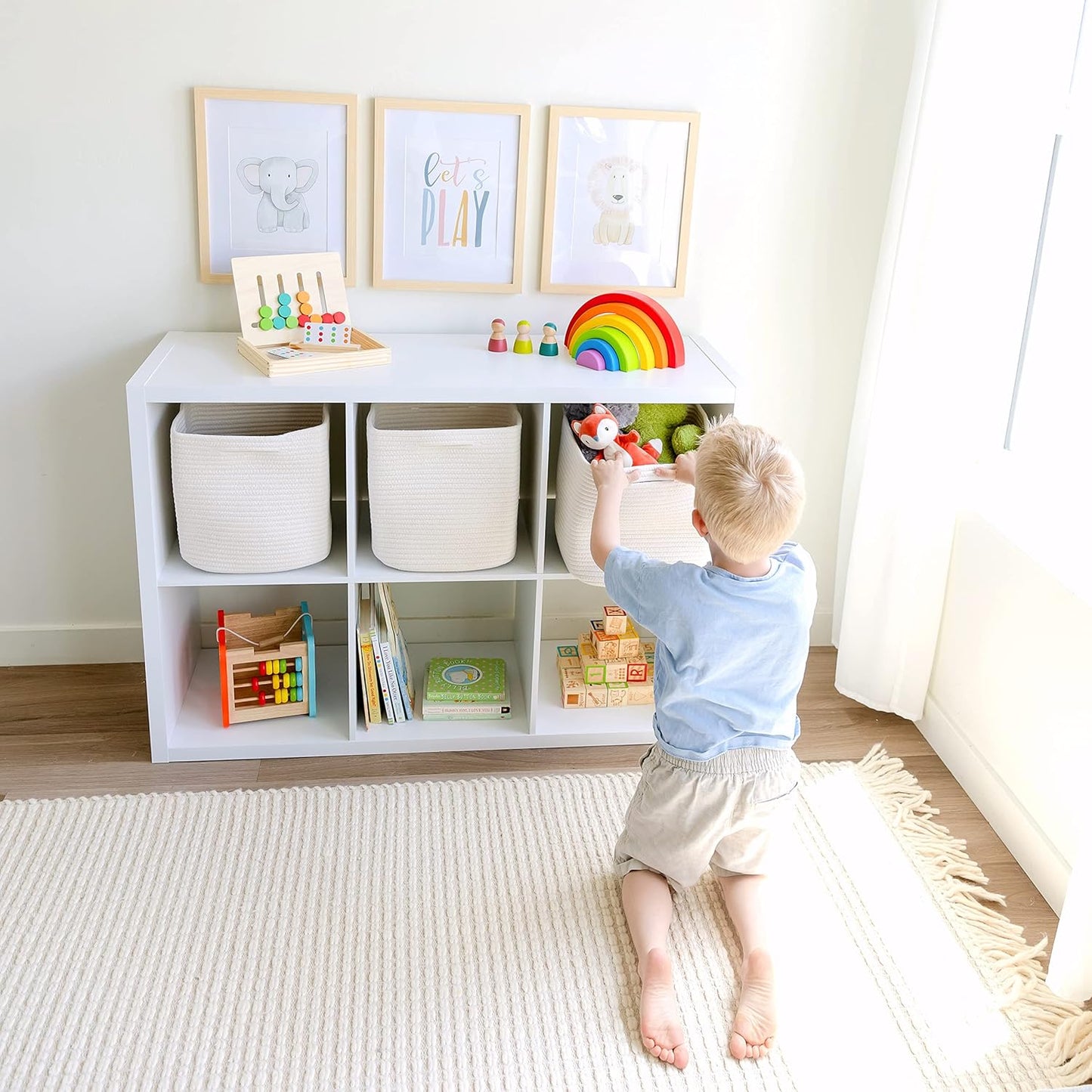 NaturalCozy Storage Cubes 11 Inch Cotton Rope Woven Baskets for Organizing, 3-Pack | Cube Storage Bin | Square Storage Baskets for Shelves Organizer, Classroom, Kids Toy Bins, Closet, Baby Nursery
