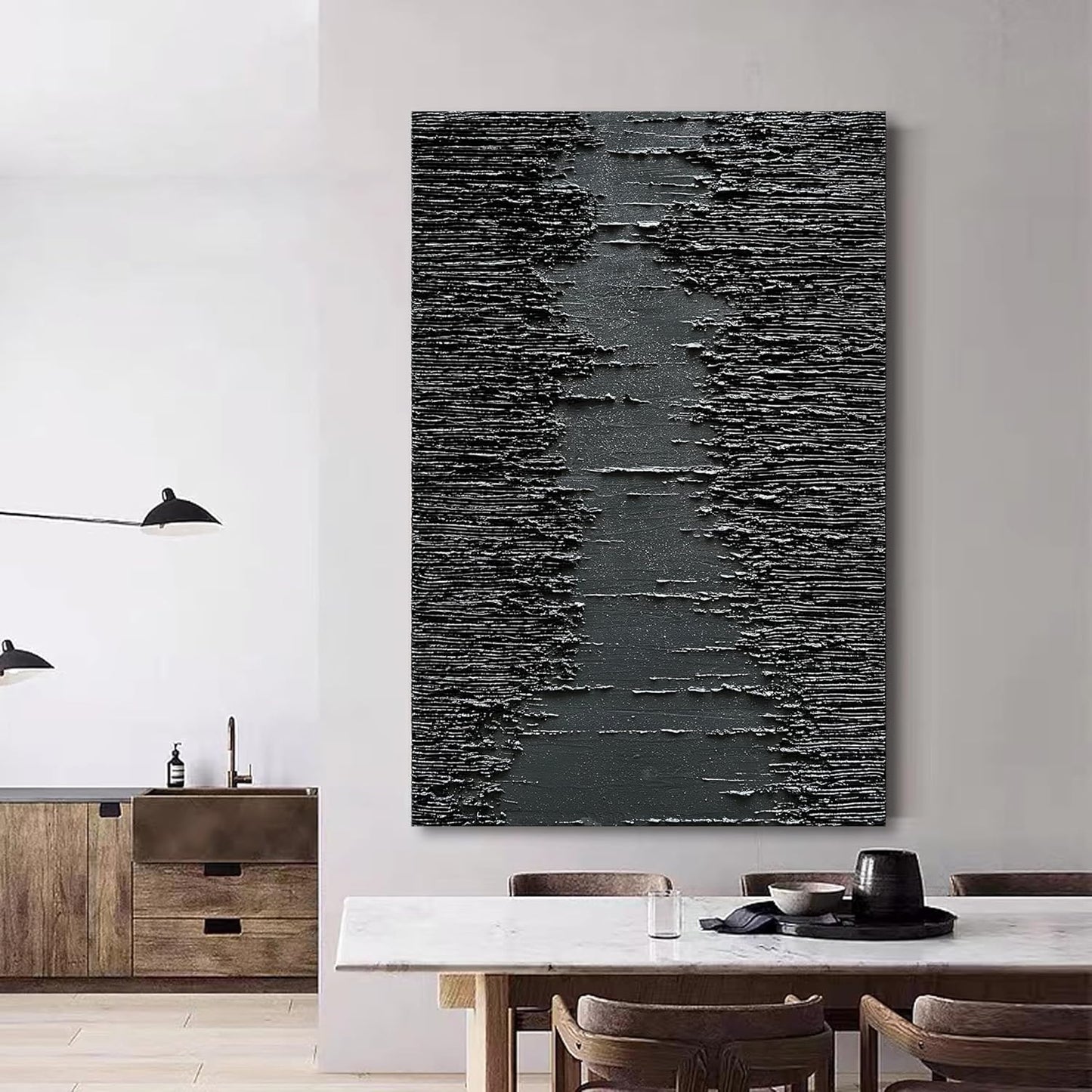 NANKAI Art Hand-Painted Thick Texture Black Minimalist Oil Painting 45x30 Inchs Texture Abstract Painting Home Wall Decorative Art