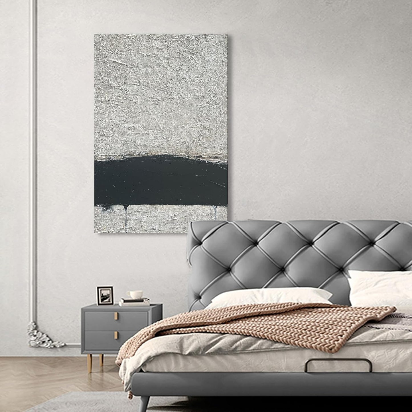 NANKAI Hand-painted Minimalism Black and Gray Art Oil painting Canvas Abstract Oil Painting Wall Art 36x24 Inch Home Wall Decoration