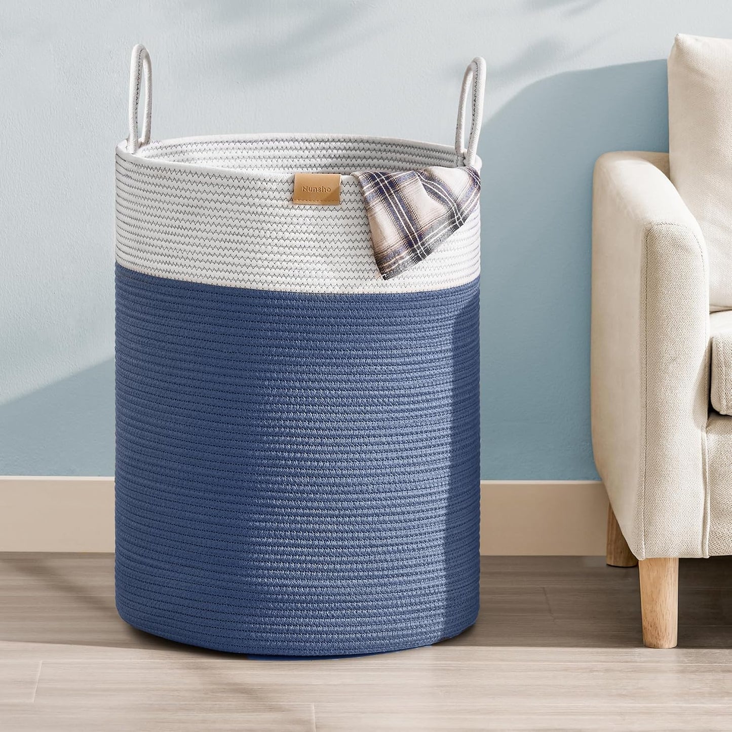 Laundry Hamper 95L,Large Laundry Basket for Clothes,Decorative Storage Basket for Blankets,Cotton Rope Woven basket for bedroom,Navy Blue