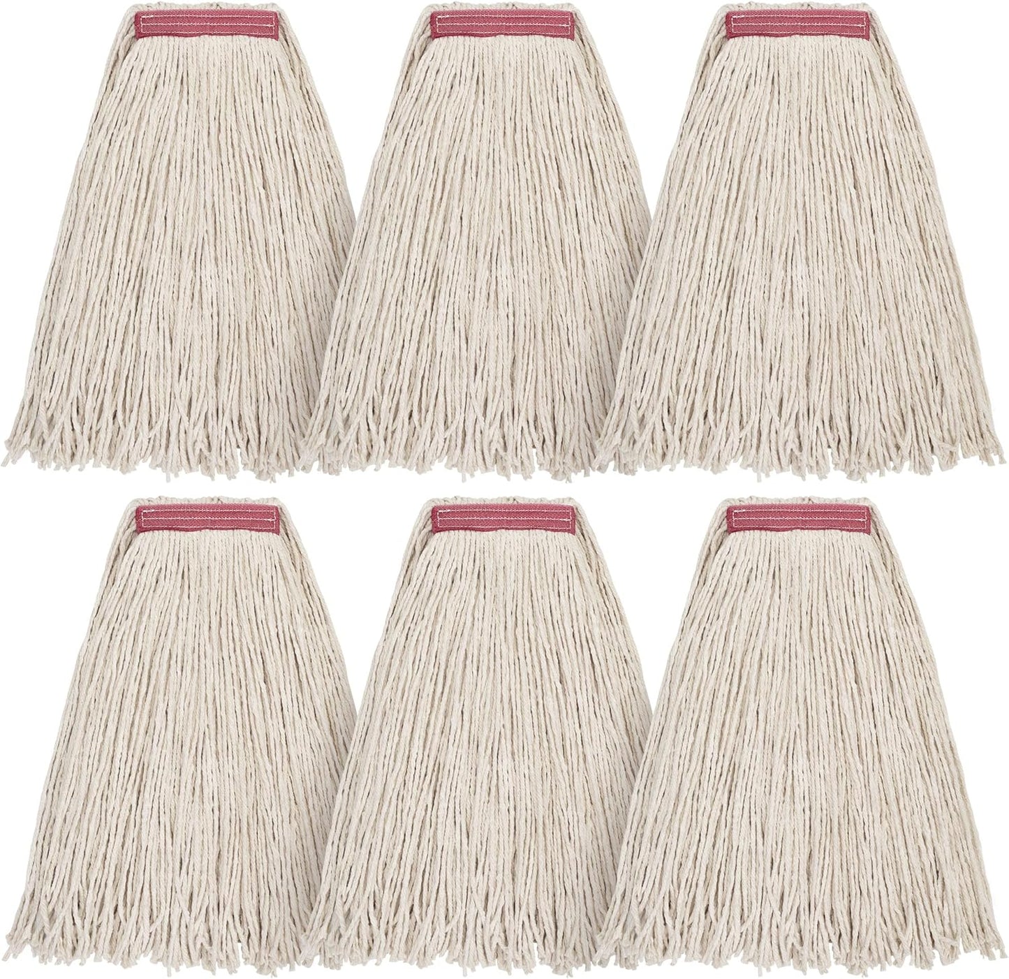 Matthew Cleaning 16oz 6Pack Cotton Floor Mop,Cotton Looped-Open String Heavy Duty String Refills, Universal Headband Blend ,Mop Head Replacement for Home, Industrial and Commercial Use(White)