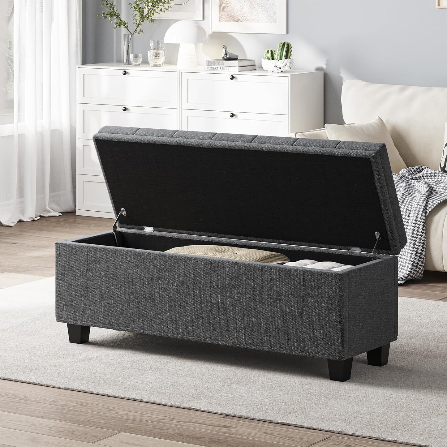 Maupvit Ottoman with Storage, Ottoman Bench with Lift Top, Upholstered Storage Bench with Hinged Lid, Bedroom Bench with Seating, Foot Rest Stool (Darkgray)