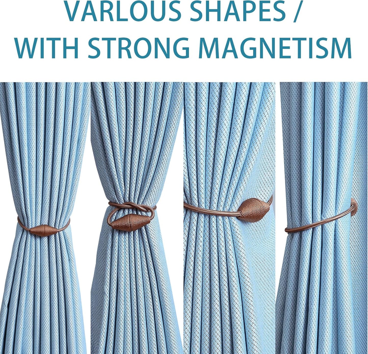 2 PCS Magnetic Curtain Tiebacks, European Style Convenient Drape Tie Backs Holdbacks for Thin or Thick Home & Office Window Draperies, No Tools Required（Light Coffee