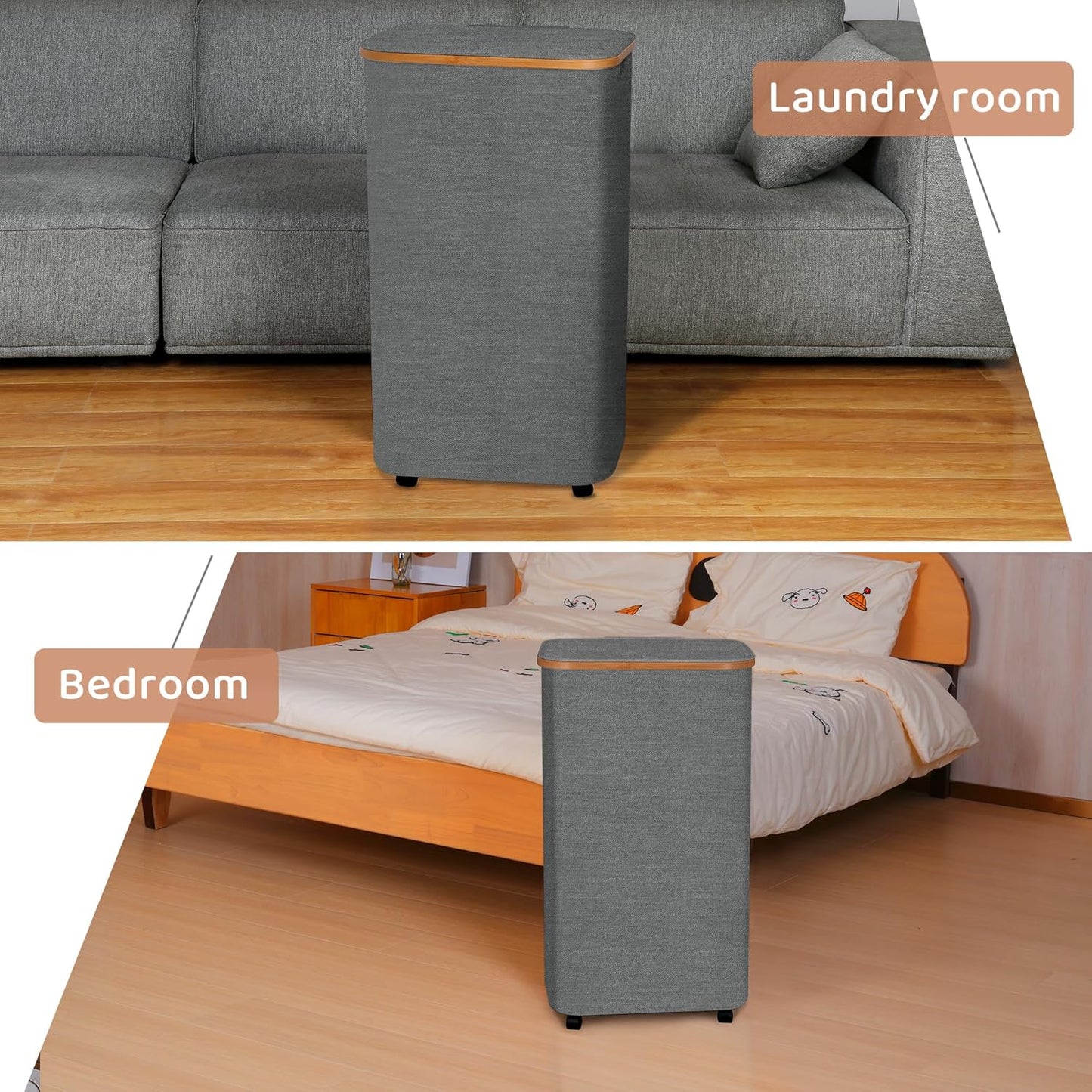 Laundry Basket with Wheels,100L Hampers for Laundry,Large Laundry Hamper with Lid and Bamboo Handles,Collapsible & Waterproof Tall Cloth Hamper for Dormitory Family,Grey