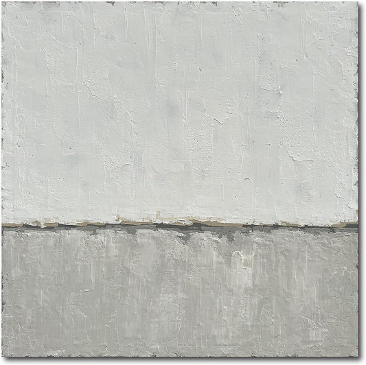 NANKAI art Hand-painted abstract canvas wall art featuring a minimalist design in gray White acrylic painting Original modern home decoration art Can be hung directly on the wall. 24x24 inches