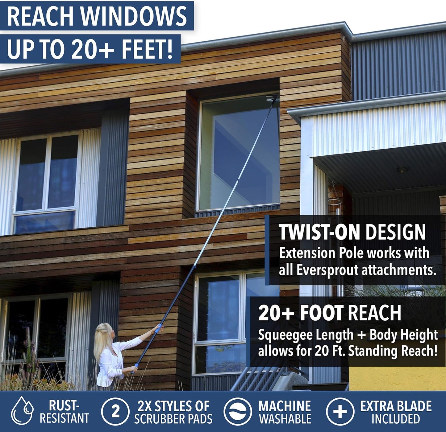 EVERSPROUT 5-to-12 Foot Swivel Squeegee & Microfiber Glass Window Scrubber, Window Squeegee & Window Cleaning Kit, Light-Weight Window Washing Kit with Extension Pole, Squeegee for Window Cleaning