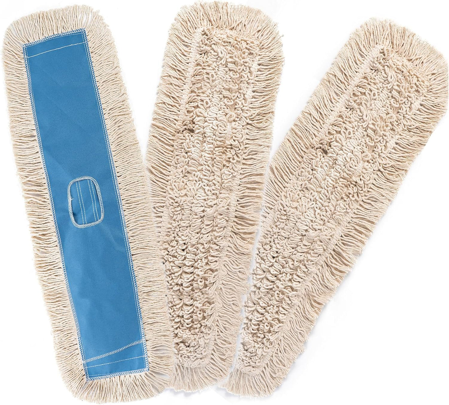 Matthew Cleaning 36'' Industrial Strength Cotton Dust Mop Refill Washable Replacement Heads for Residential & Commercial Use Fit Standard Dust Mop Frames, Hardwood, Concrete Floors Blue&White 3 Pack