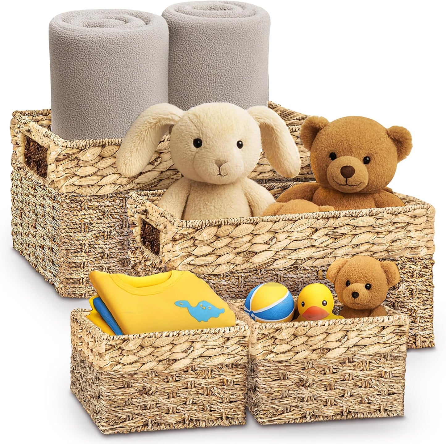 Seagrass and Hyacinth Nesting Wicker Basket, Multi-Size, 4 pack, Natural Woven Storage Baskets for Organizing Living Room, Shelves, Pantry