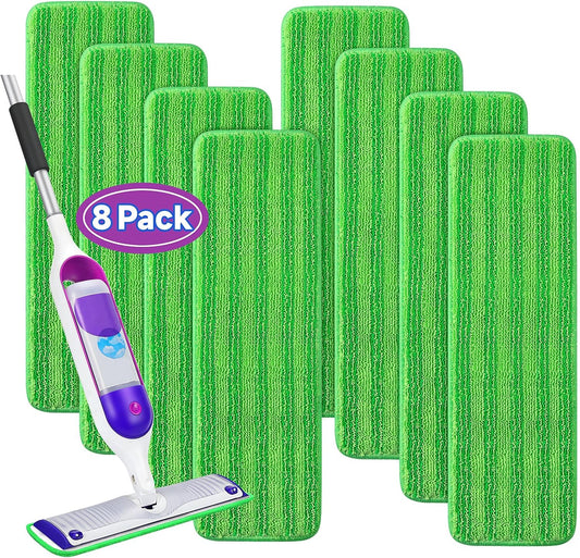 8 Pack Reusable Mop Pads Compatible for Swiffer PowerMop,Microfiber Mop Pads for 13-15'' Spray Mop, Floor Mop Pads Refills for Swiffer, Machine Wash,Green(Not Included Mop)