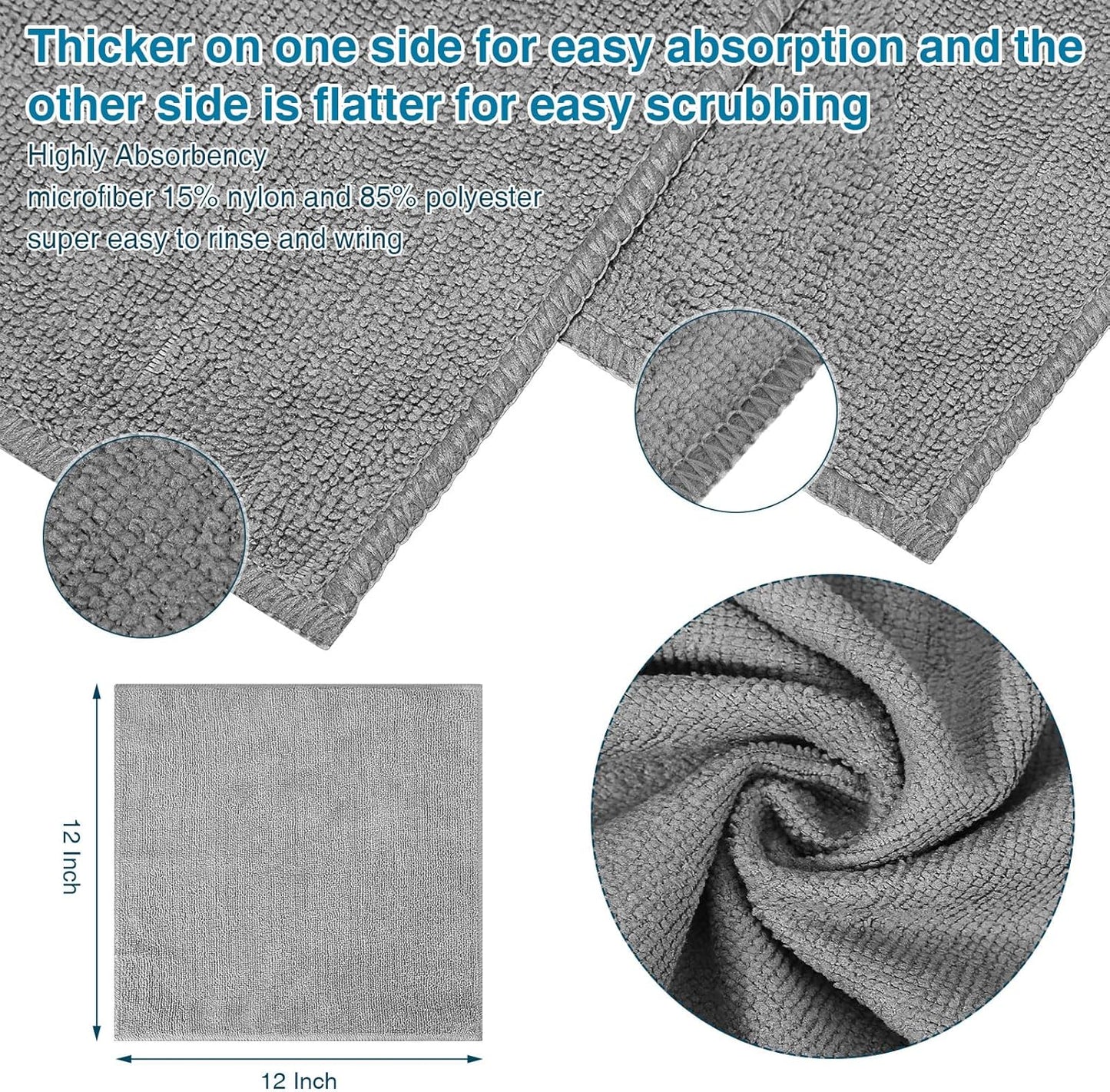 200 Pieces Microfiber Cleaning Cloths Bulk Absorbent Microfiber Towels Reusable Lint-Free Streak Free Wash Rags for House Kitchen Office Restaurants Bar Shop Car, 12 x 12 Inches (Gray)
