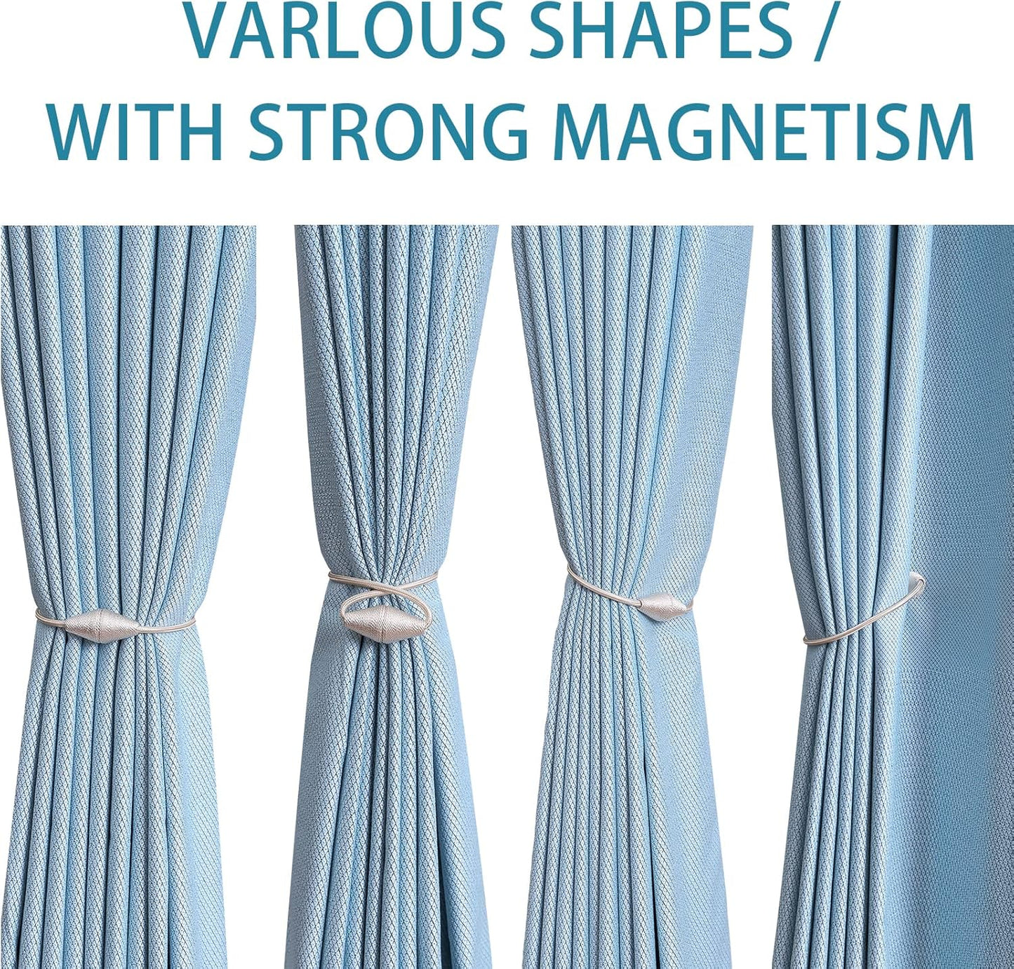2 PCS Magnetic Curtain Tiebacks, European Style Convenient Drape Tie Backs Holdbacks for Thin or Thick Home & Office Window Draperies, No Tools Required（Beige）
