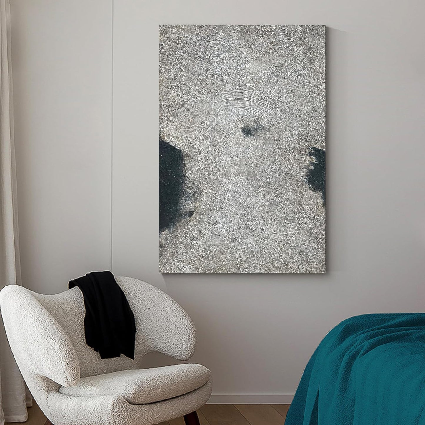 NANKAI Minimalist Art Hand Painted Black and Gray Abstract Oil Painting Canvas Wall Art 36x24 Inch Home Wall Decoration