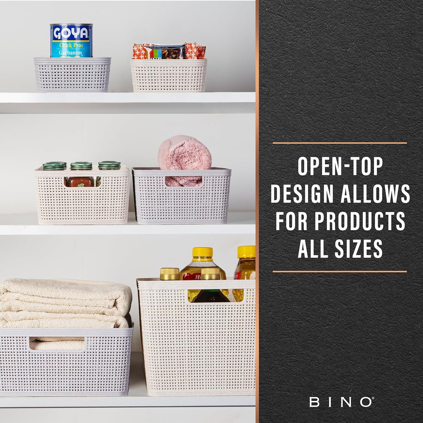 BINO - Woven Plastic Basket, Medium (Natural), 4-Pack, The Jute Collection, Home Organization, Space-Saving Storage, Stylish Design, Jute Basket