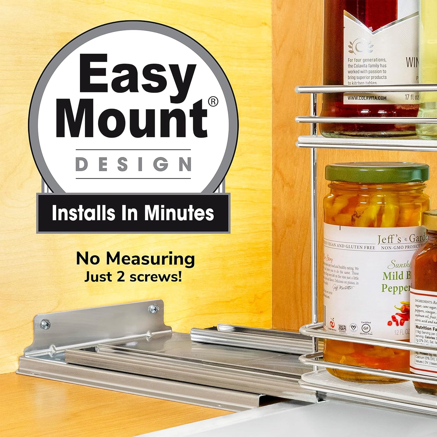 LYNK PROFESSIONAL® Pull Out Spice Rack Organizer for Inside Kitchen Cabinets - 10-1/4 inch Wide - Slide Out Drawer – Chrome Sliding Spice Cabinet Organization Shelf Racks - 2 Tier