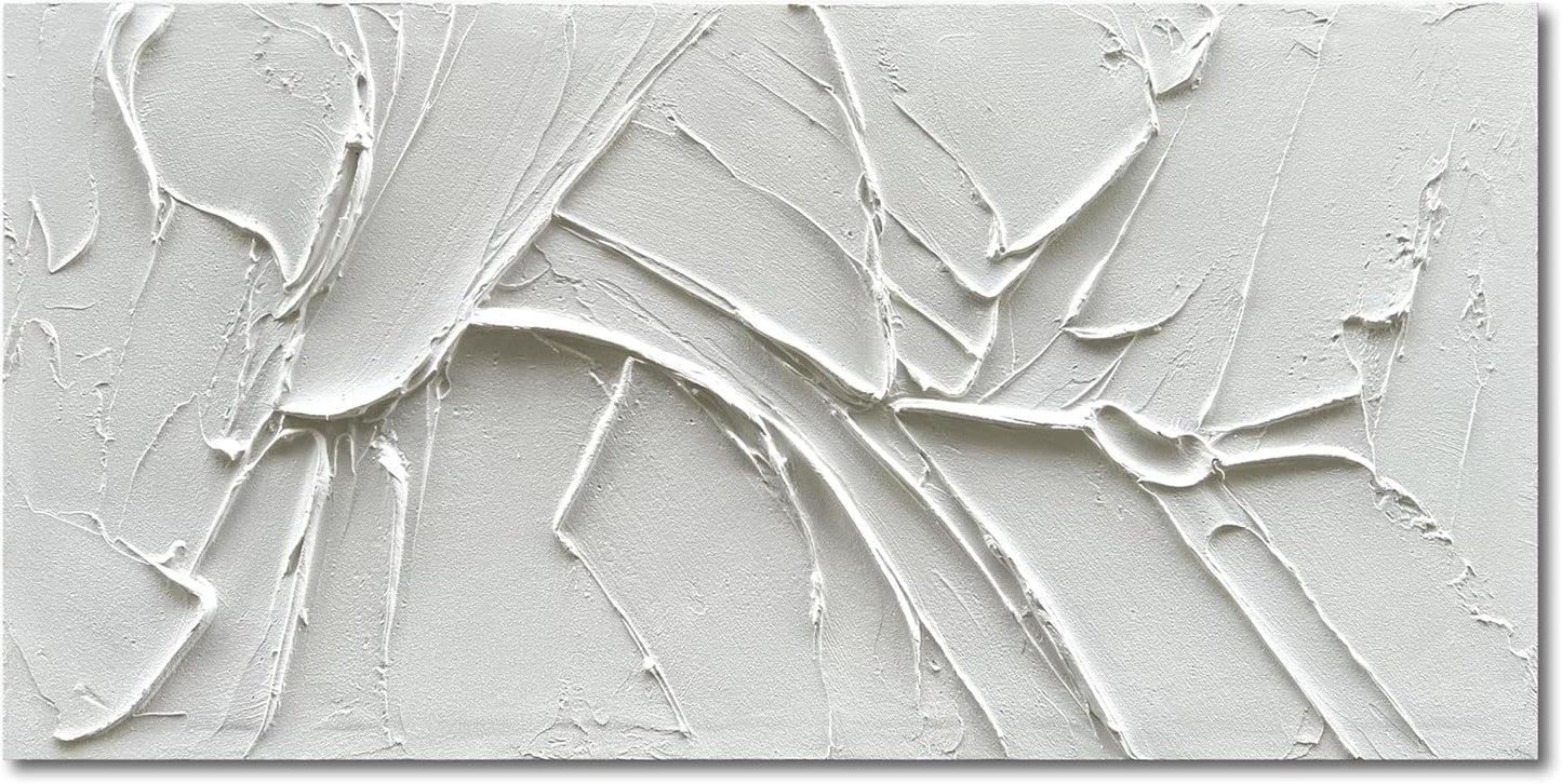 NANKAI Hand-Painted Thick Texture White Minimalist Oil Painting 24x48 Inches Contemporary Abstract Art Oil Painting, Home, Office Wall Decoration Art
