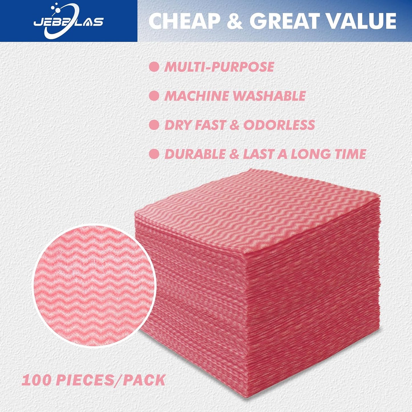 JEBBLAS Reusable Cleaning Cloths Handi Wipes Reusable Cloths Dry Cleaning Cloths Dish Towel Dish Cloths Handy Cleaning Wipes,Pack of 100, Red