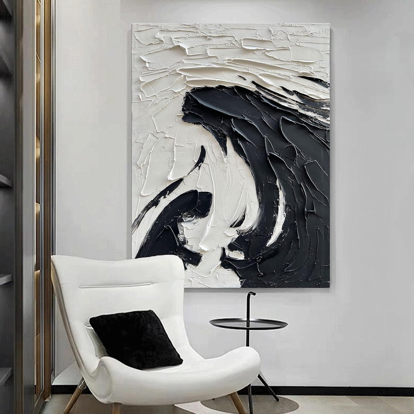 NANKAI 40x28 inch Minimalist Black and White Abstract Painting 100% Hand-Painted Modern Wall Deco Art Modern Abstract Oil Painting Art Wall Decoration