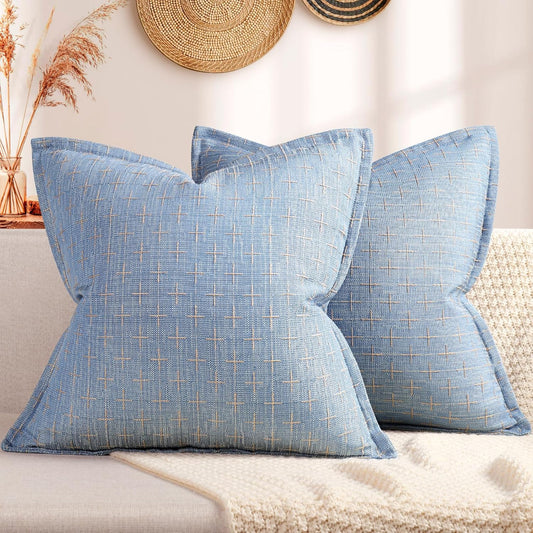ZWJD Pillow Covers 24x24 Set of 2 Soft Polyester Textured Pillow Covers with Stylish Flange Edge Cozy Farmhouse Throw Pillows for Couch Bed Sofa Living Room