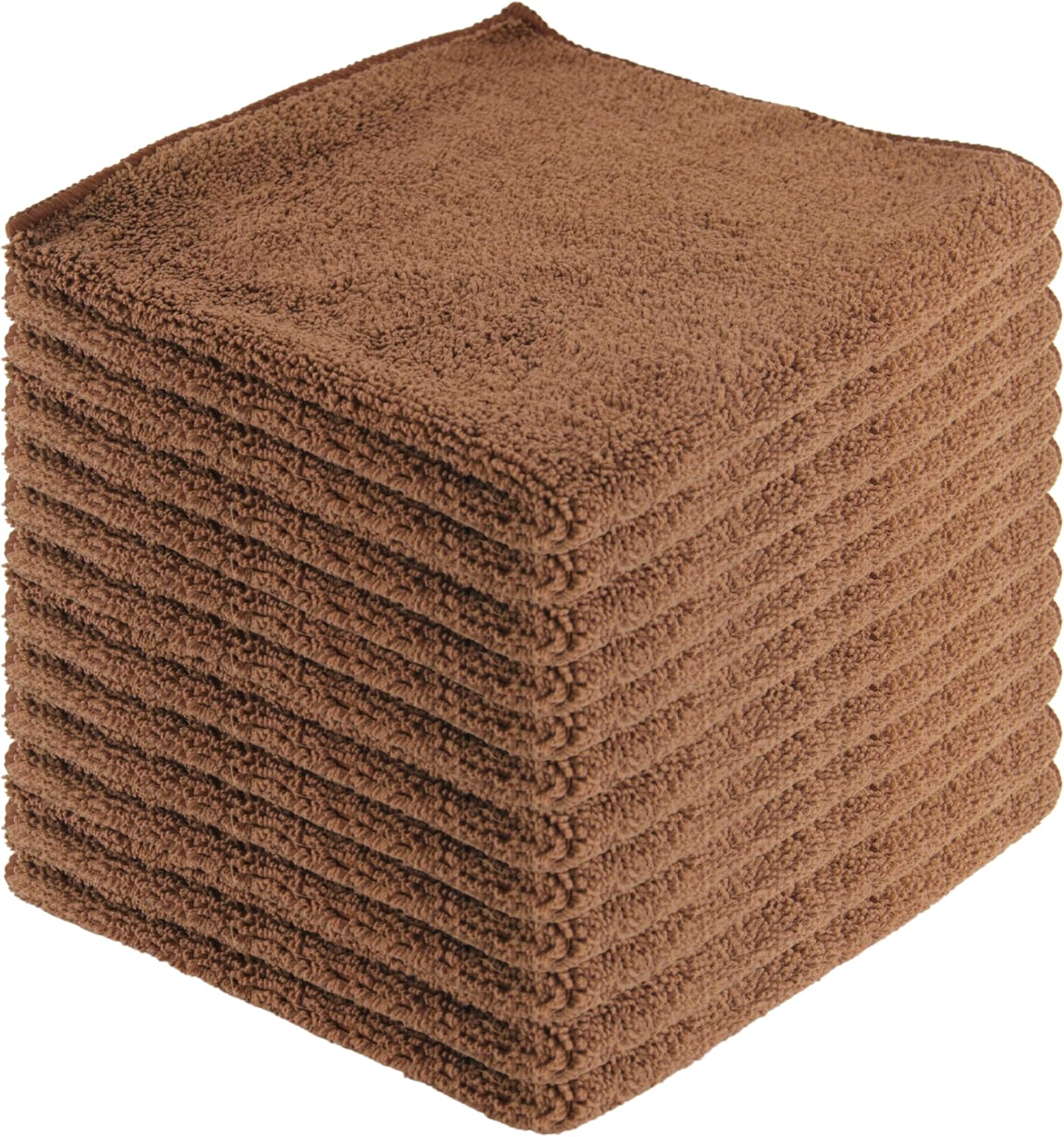 Microfiber Cleaning Cloths,12 Pack, 16"x16", All-Purpose, Softer, Highly Absorbent, Lint-Free, Reusable, Washable Pro Towels, Brown, for House, Kitchen, Bathroom, Car, Office