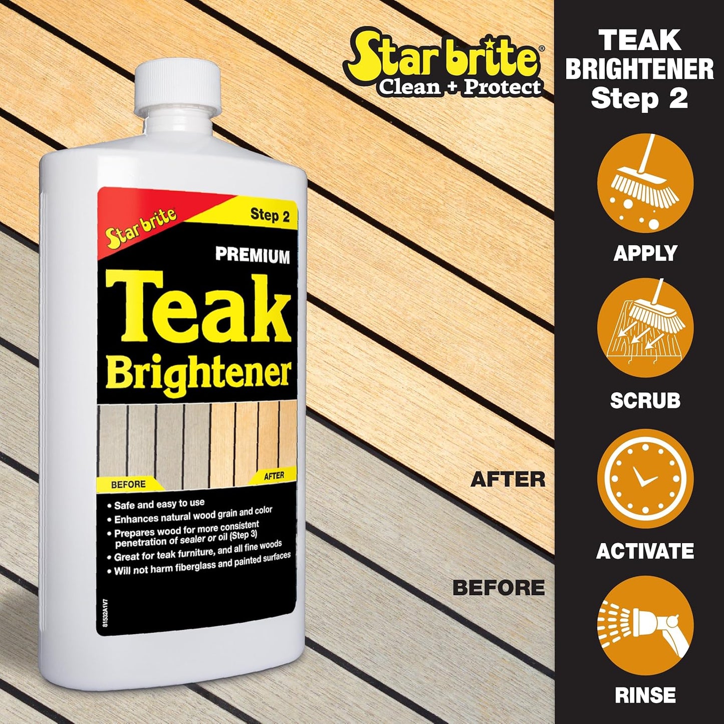 STAR BRITE Teak Care 3 Step Kit - Teak Cleaner + Teak Brightener + Teak Oil - 16 OZ (081216)