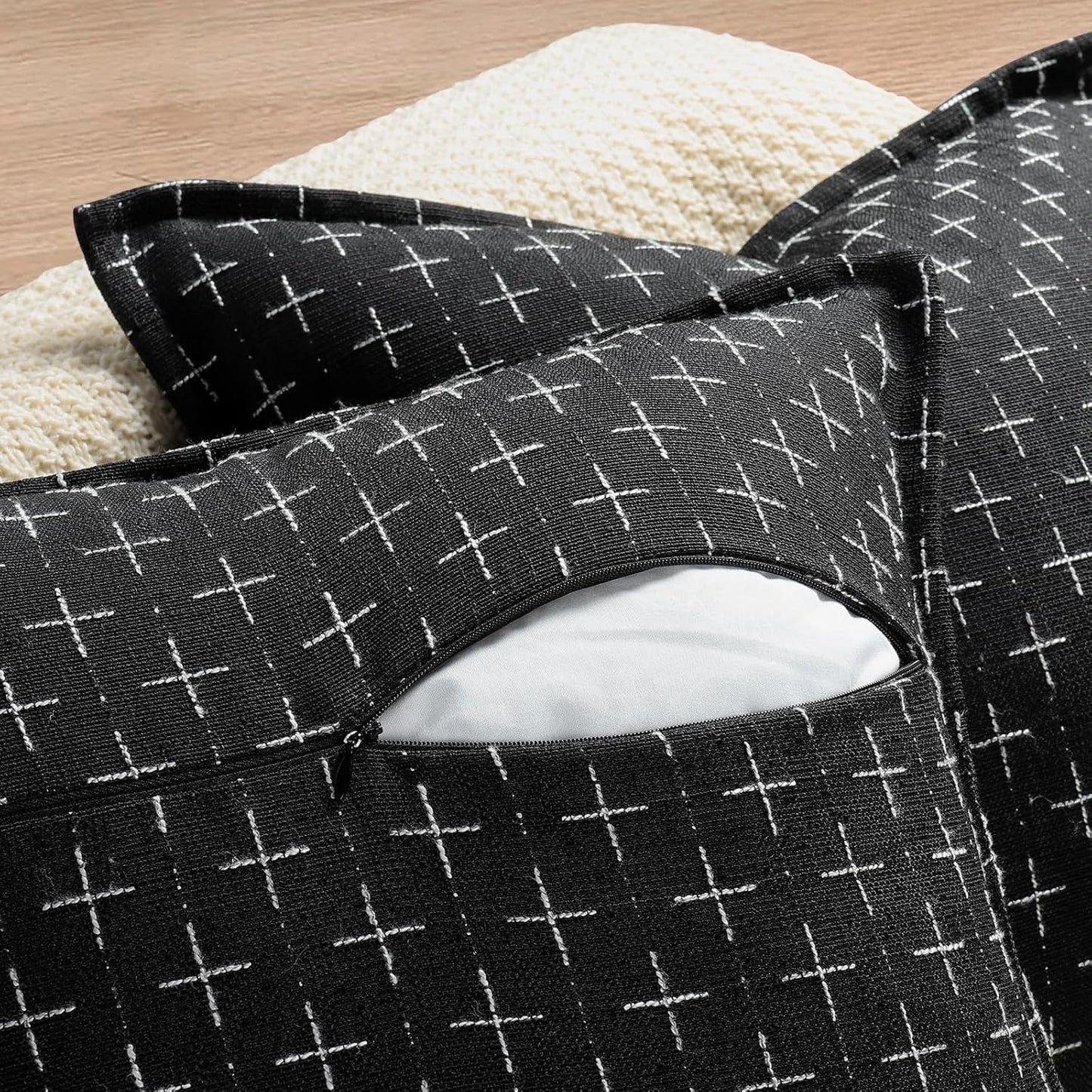 ZWJD Pillow Covers 24x24 Set of 2 Soft Polyester Textured Pillow Covers with Stylish Flange Edge Cozy Farmhouse Throw Pillows for Couch Bed Sofa Living Room