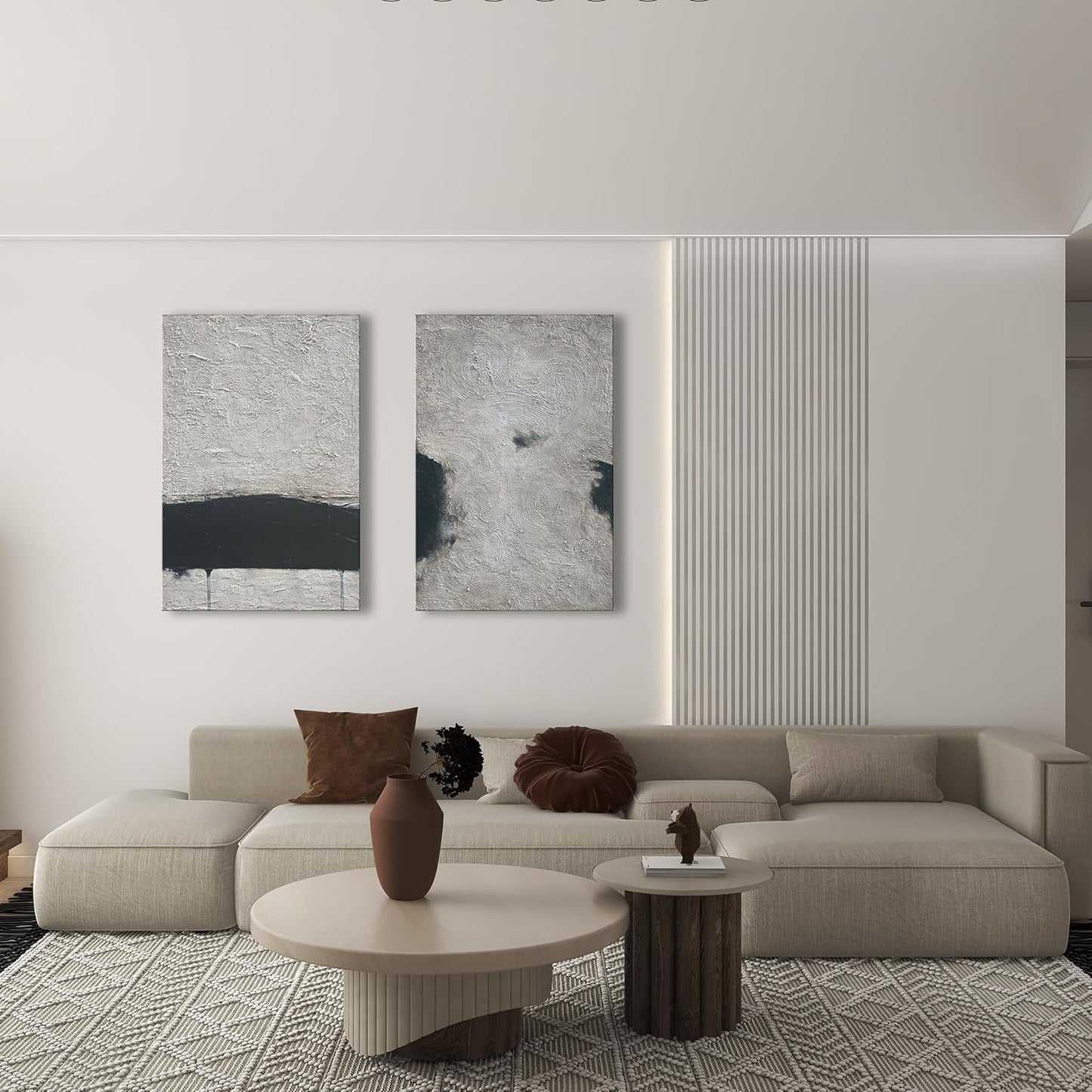 NANKAI Hand-painted Minimalism Black and Gray Art Oil painting Canvas Abstract Oil Painting Wall Art 36x24 Inch Home Wall Decoration