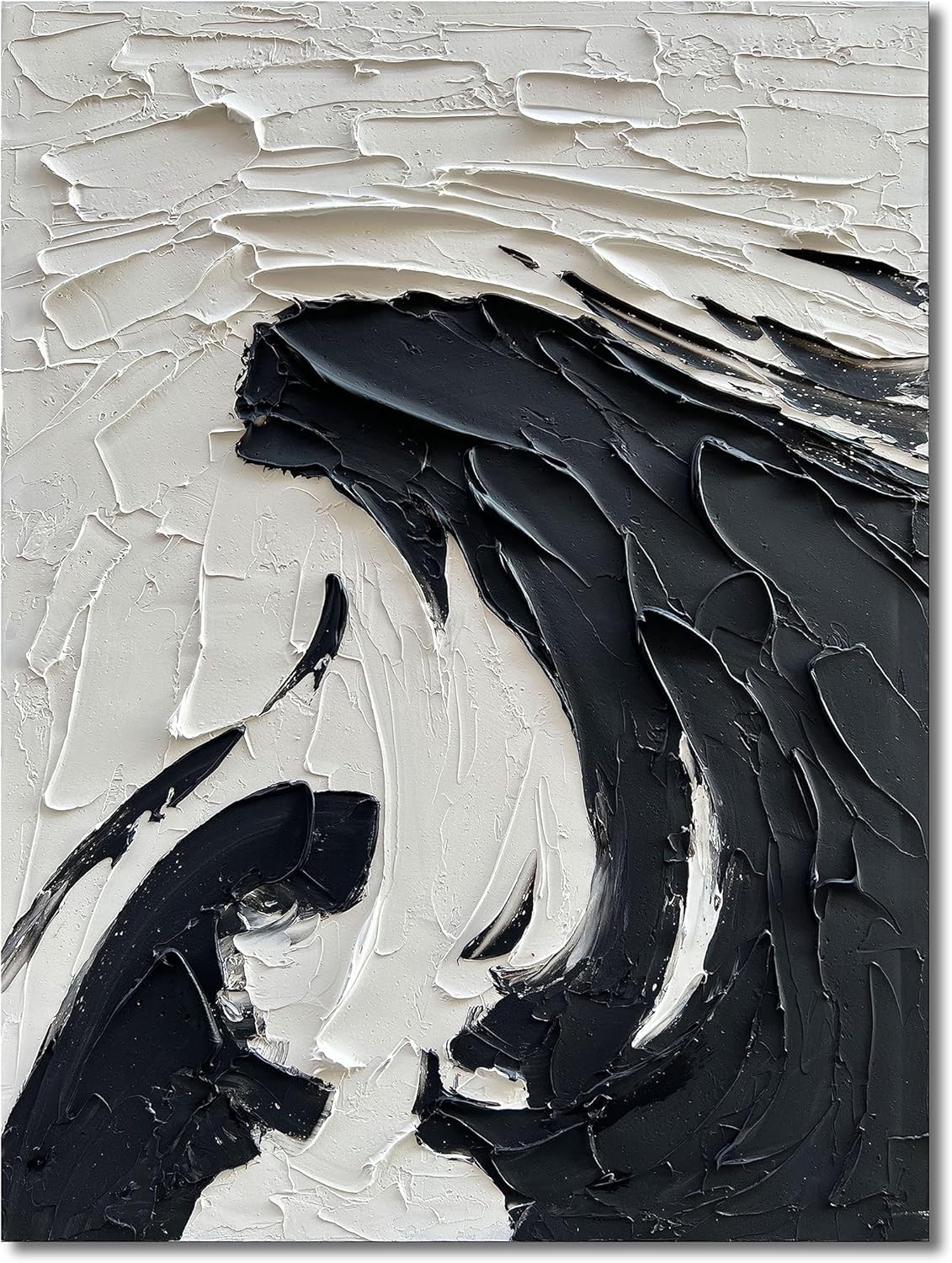 NANKAI 40x28 inch Minimalist Black and White Abstract Painting 100% Hand-Painted Modern Wall Deco Art Modern Abstract Oil Painting Art Wall Decoration