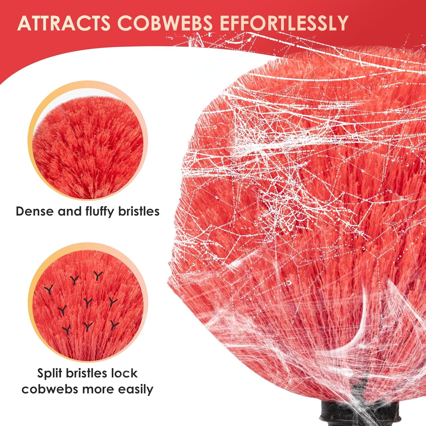 6-24 FT Cobweb Duster with Extension Pole, 30 FT High Reach Spider Web Brush with Telescopic Pole, Extendable Duster with 2 Outdoor Cobweb Brushes, Duster for High Ceiling