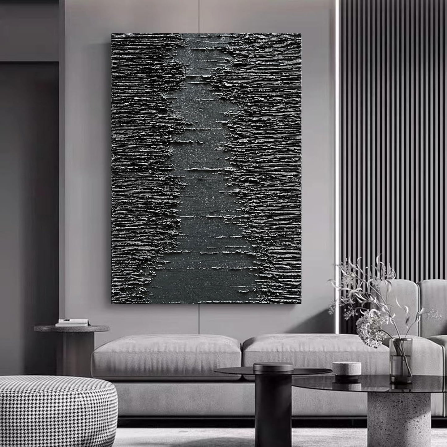NANKAI Art Hand-Painted Thick Texture Black Minimalist Oil Painting 45x30 Inchs Texture Abstract Painting Home Wall Decorative Art