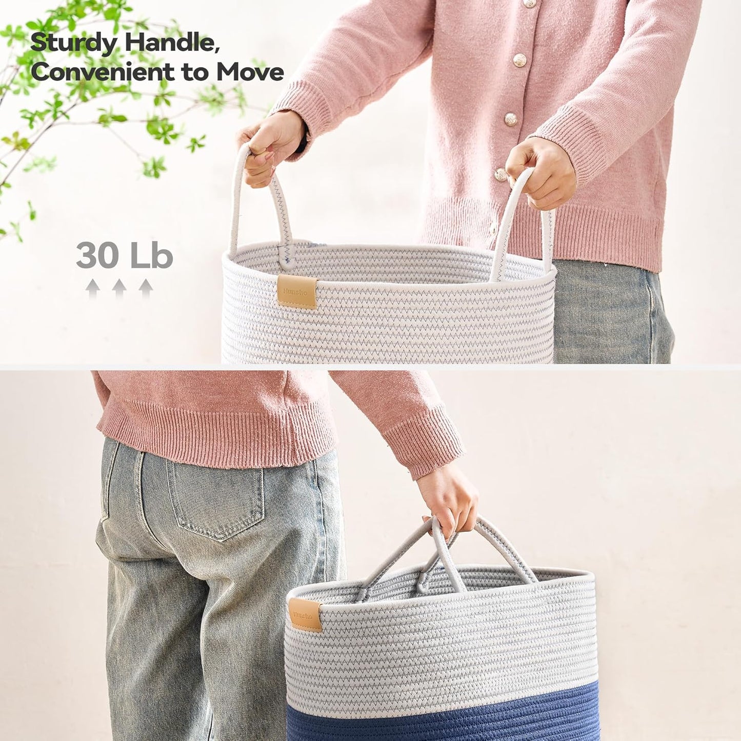 Laundry Hamper 62L,Large Laundry Basket for Clothes,Decorative Storage Basket for Blankets,Cotton Rope Woven basket for bedroom,Navy Blue