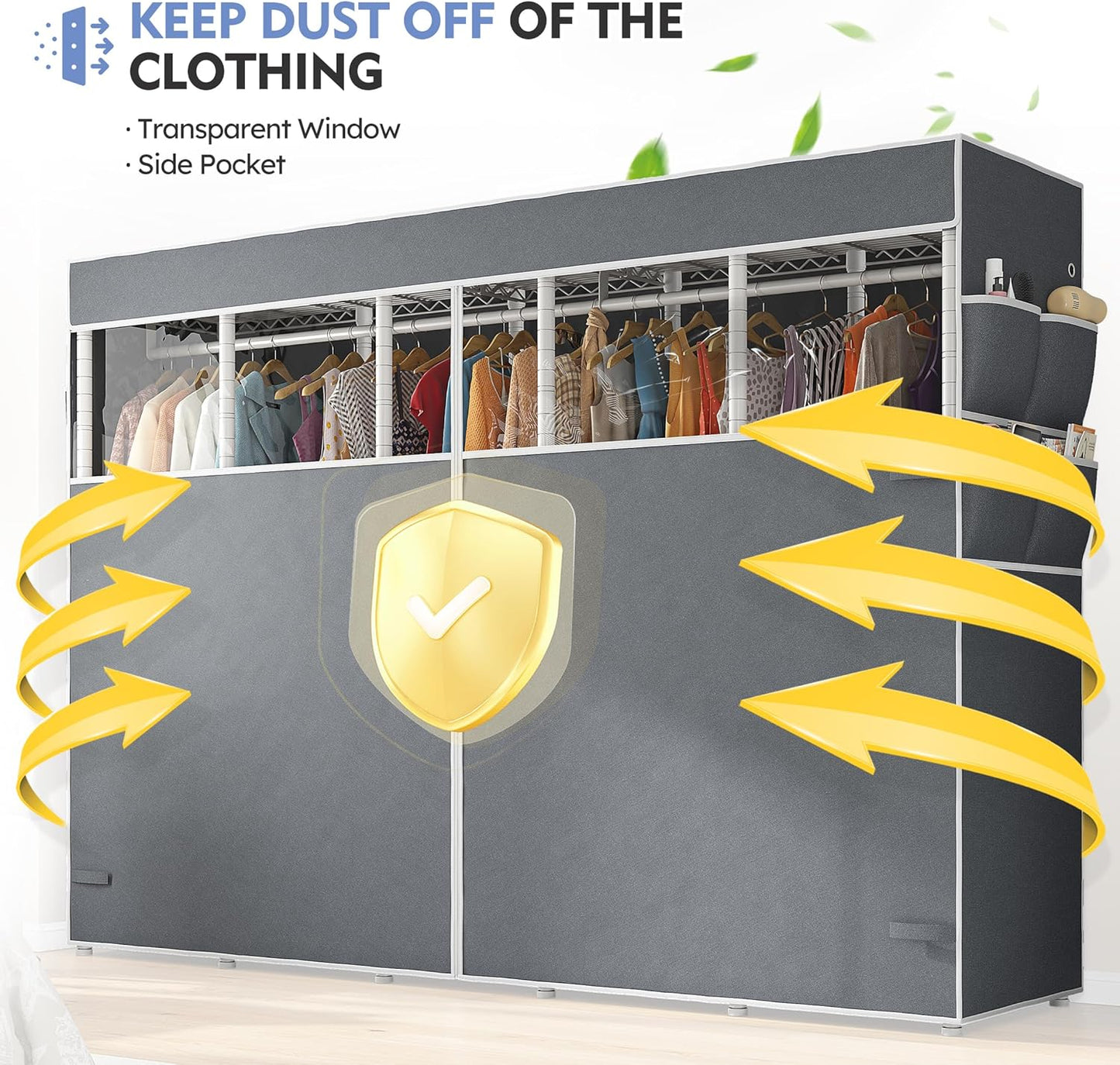 Raybee 90.6" W Clothes Rack with Cover Heavy Duty Clothing Rack with Cover Loads 1200LBS Freestanding Garment Rack for Bedroom, White