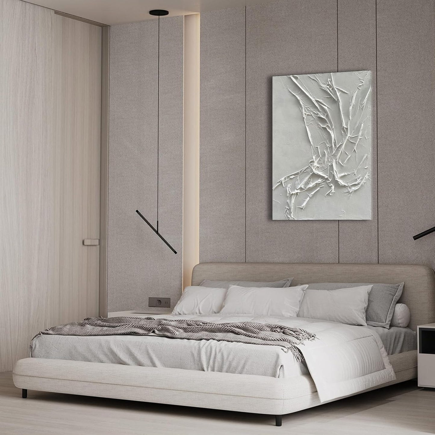 NANKAI Hand-Painted White Texture Abstract Art Painting Minimalist Art Home office hallway wall decoration Oil painting 24x36 inches