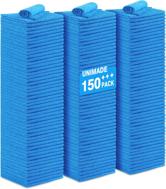 Shop Towels Rags, 150 Pack Reusable Shop Rags Bulk Microfiber Cleaning Cloth Lint Free Cleaning Towels for Car Kitchen Automotive Bar Mechanic Restaurant Garage, 11.5"x 11.5", Blue