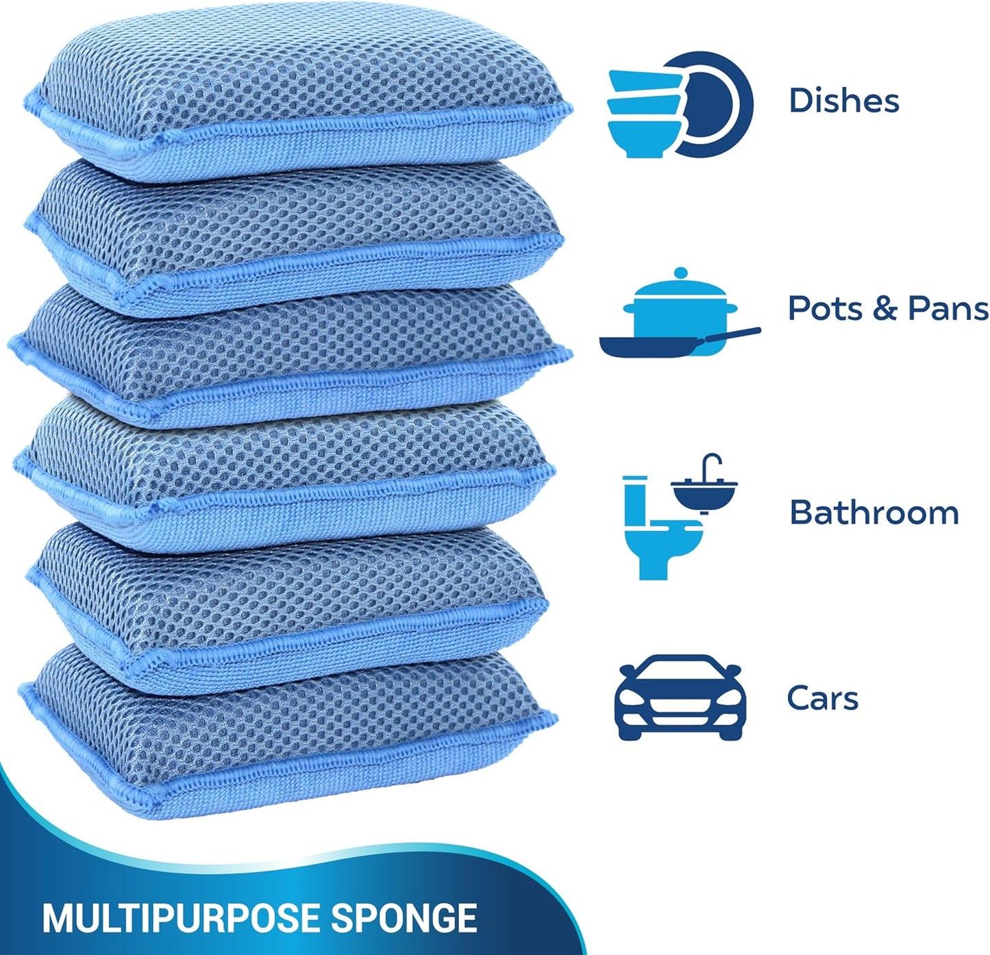 Miracle Microfiber Kitchen Sponge by Scrub-It (6 Pack) - Non-Scratch Heavy Duty Dishwashing Cleaning sponges- Machine Washable - (Blue)
