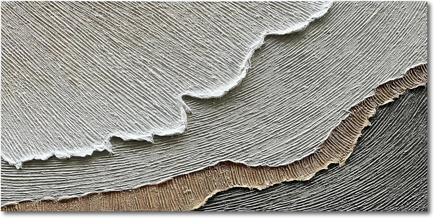 NANKAI Thick Texture Abstract Oil Painting Hand-Painted Beach Wave Landscape Oil Painting Family Wall Decorative Art 24x48 Inch