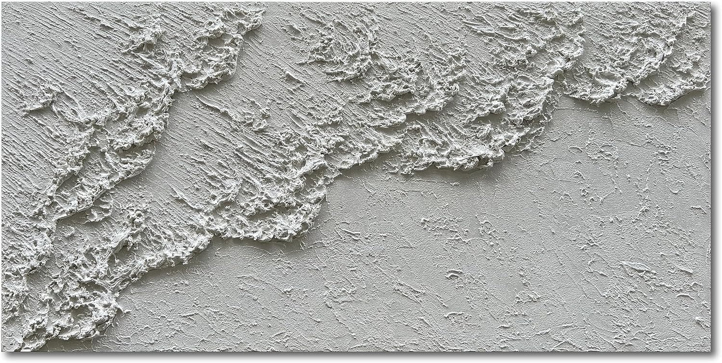 NANKAI Hand Painted White Minimalist Art Painting Ocean Waves Abstract Canvas Oil Painting Home Wall Decoration Art 24x48 Inchs