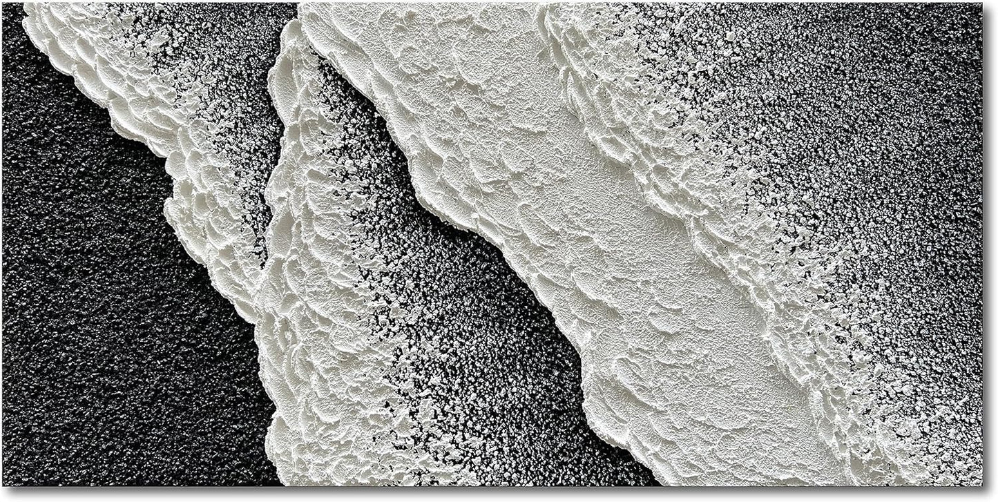 NANKAI Hand Painted black and white abstract canvas art oil painting waves landscape home wall decoration painting 24x48 inches