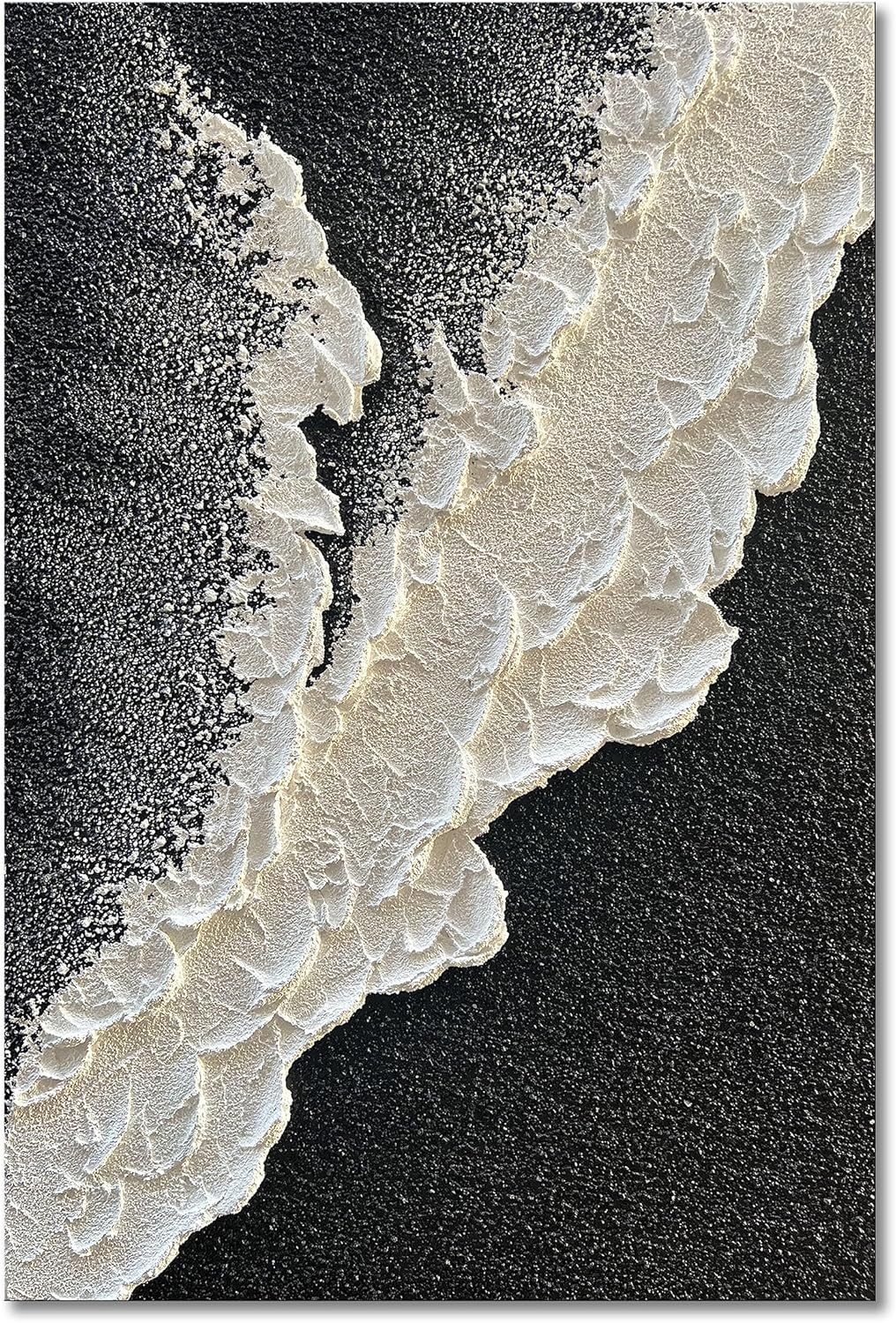 NANKAI Handcrafted Thick Texture Black and White Abstract Canvas Art Ocean Wave Beach Landscape Oil Painting Home Wall Art Deco Oil Painting 24X36 Inches
